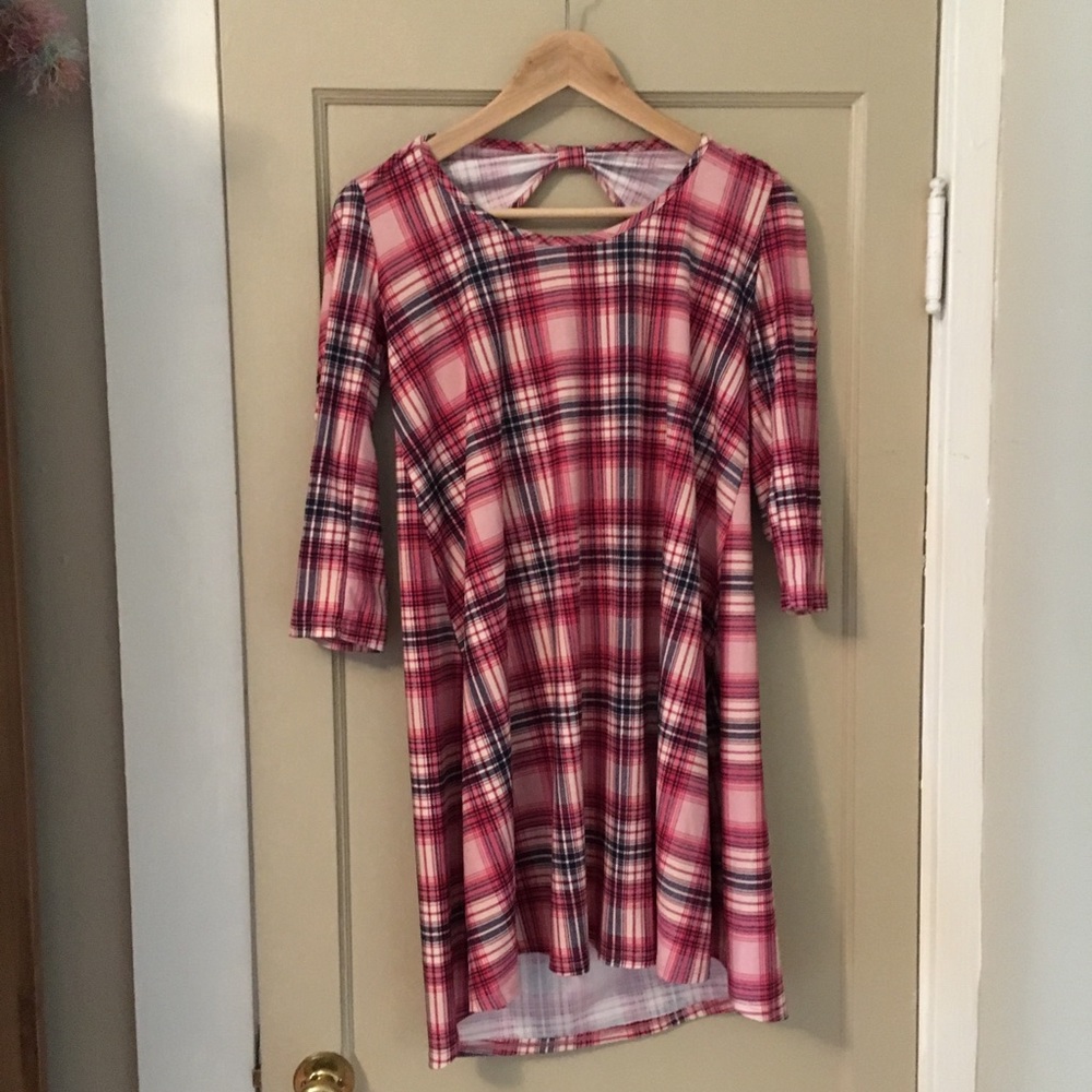 PinkBlush Pink & Navy Plaid Maternity Dress Size S